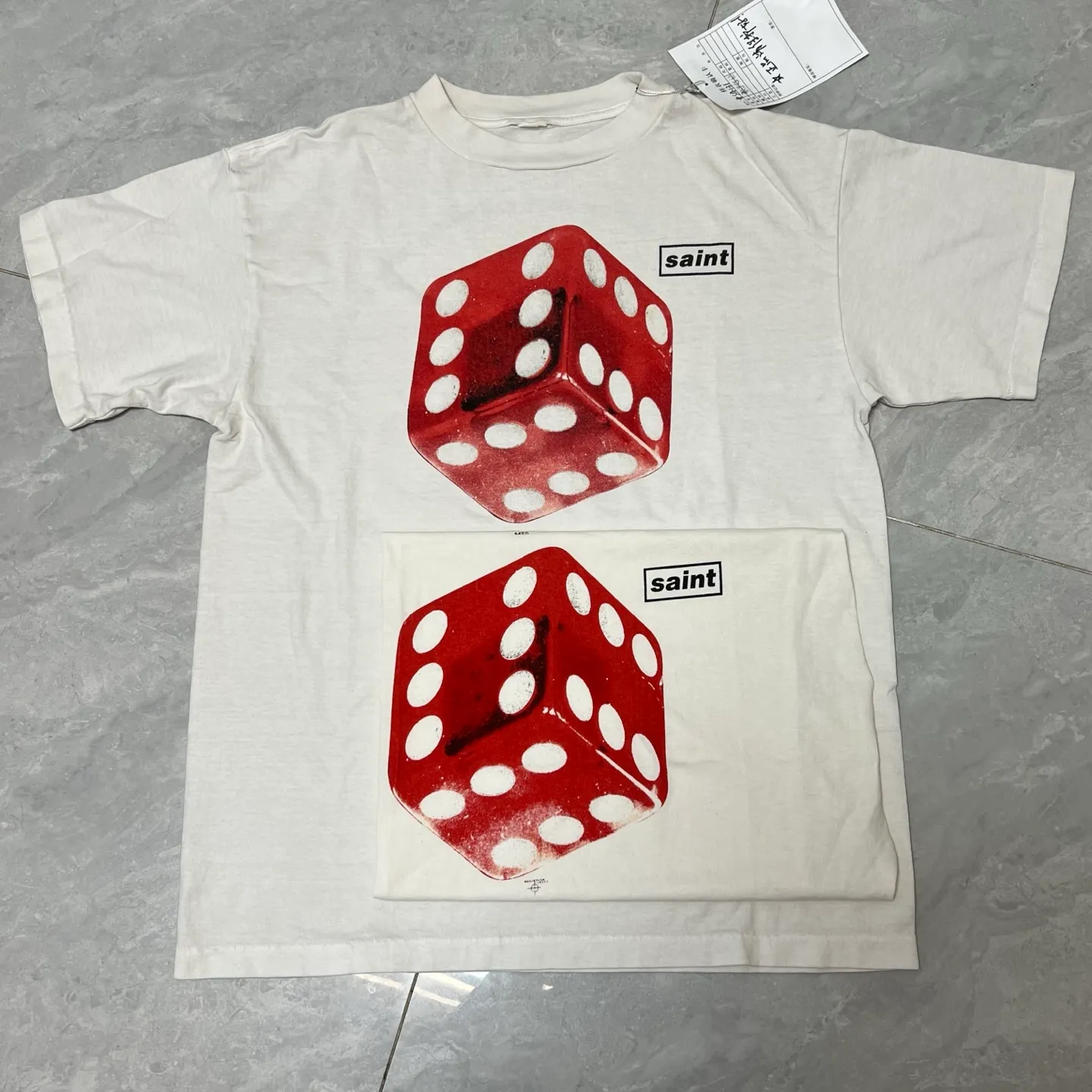 Printing proofing SAINT Mxxxxxx CIRCLE TEE/WHT SAINT dice printed washed short sleeves off-white S-XL cylindrical side seam fabric high weight cylinder woven tee original development highly restored printing VINTAGE black label/wash water label coding correct/tag coding correct Invincible details Top purchasing level